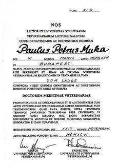 Doctor Medicinae Veterinariae — Cum Laude — oklevél