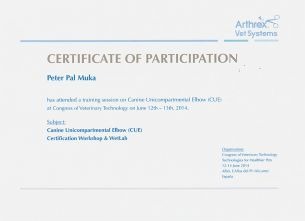 Canine Unicompartmental Elbow (CUE) — Arthrex Certification Workshop & WetLab — oklevél